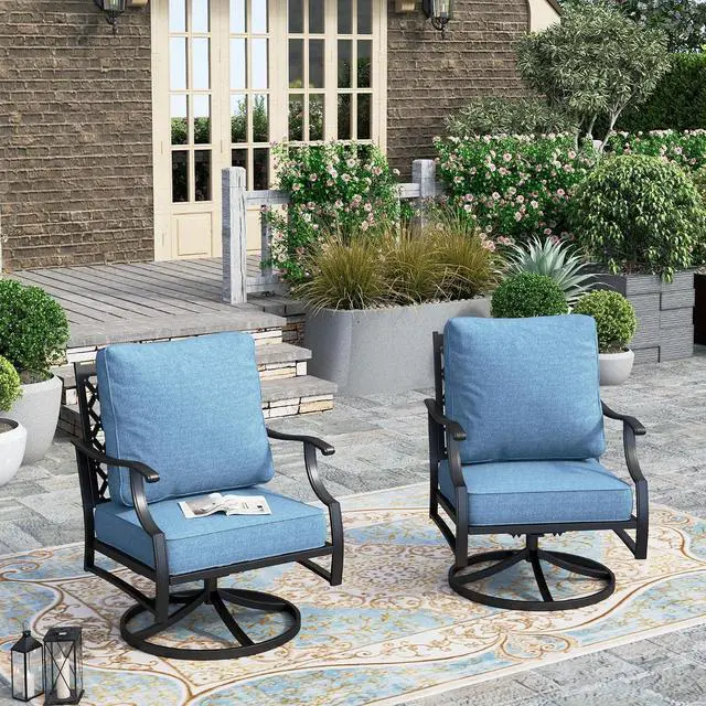 Main image of HERA'S HOUSE 2-Piece Steel Patio Swivel Chair Set, 2-Seat, Swivel Chairs | Navy Blue, All-Weather, For Garden, Deck, Backyard