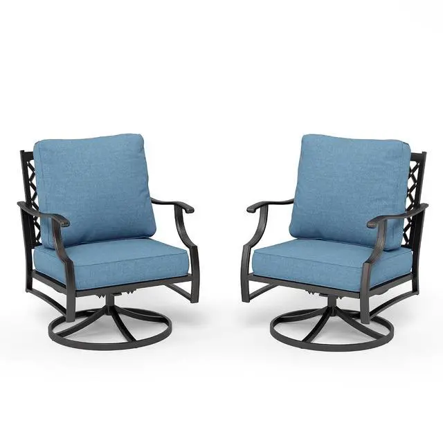 Alt view image 7 of 7 - HERA'S HOUSE 2-Piece Steel Patio Swivel Chair Set, 2-Seat, Swivel Chairs | Navy Blue, All-Weather, For Garden, Deck, Backyard