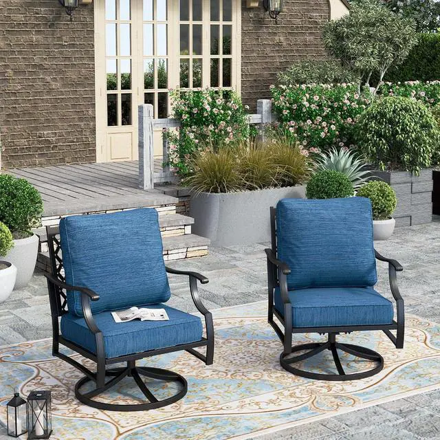 Main image of HERA'S HOUSE Swivel Patio Dining Chairs, Set of 2, Alloy Steel | Pacific Blue, Cushioned, All-Weather, Rust-Resistant, Supports 350 lb, For Deck, Garden, Balcony