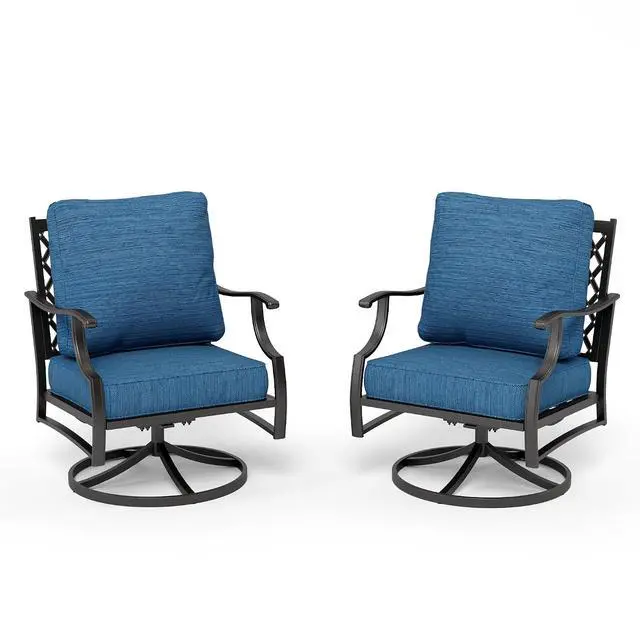 Alt view image 7 of 7 - HERA'S HOUSE Swivel Patio Dining Chairs, Set of 2, Alloy Steel | Pacific Blue, Cushioned, All-Weather, Rust-Resistant, Supports 350 lb, For Deck, Garden, Balcony