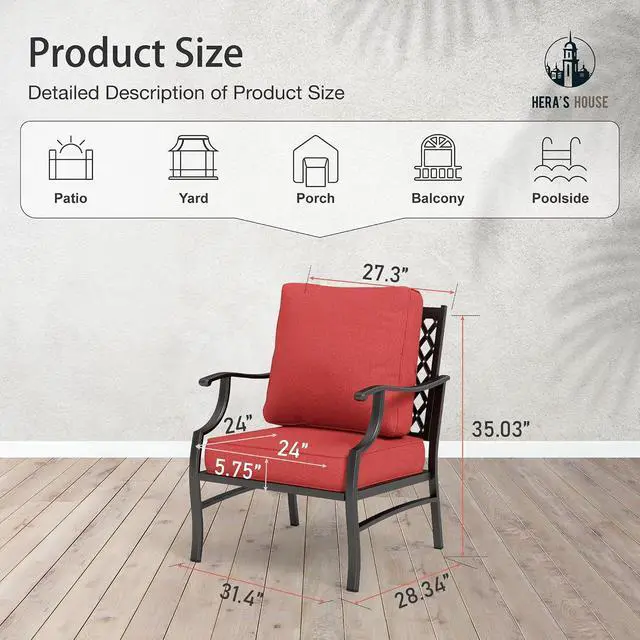 Alt view image 2 of 7 - HERA'S HOUSE 2-Piece Steel Patio Conversation Set, 2-Seat, Red | All-Weather, For Garden, Deck, Backyard