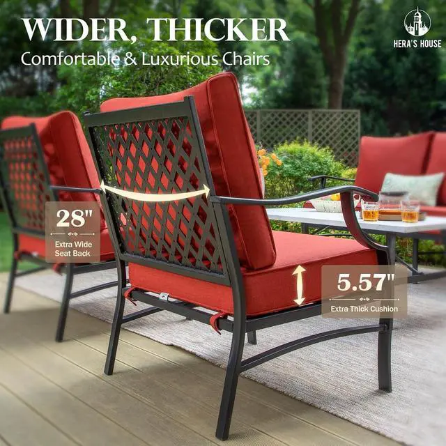Alt view image 5 of 7 - HERA'S HOUSE 2-Piece Steel Patio Conversation Set, 2-Seat, Red | All-Weather, For Garden, Deck, Backyard