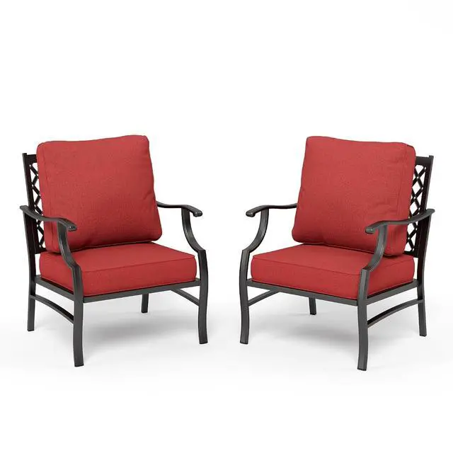 Alt view image 7 of 7 - HERA'S HOUSE 2-Piece Steel Patio Conversation Set, 2-Seat, Red | All-Weather, For Garden, Deck, Backyard