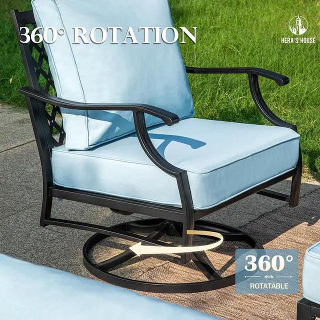 Alt view image 7 of 7 - HERA'S HOUSE Swivel Patio Dining Chairs, Set of 2, Alloy Steel, Blue | Cushioned, All-Weather, Rust-Resistant, Supports 350 lb, For Deck, Garden, Balcony