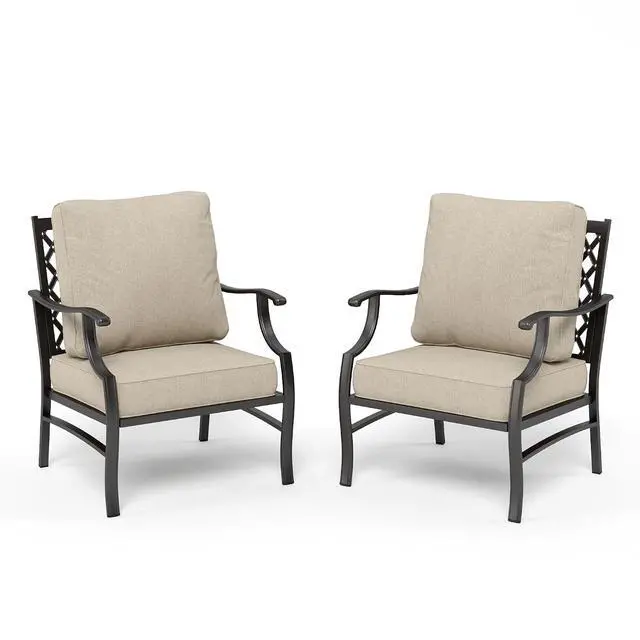 Alt view image 7 of 7 - HERA'S HOUSE Patio Dining Chairs, Set of 2, Wrought Iron, Beige | Cushioned, All-Weather, Rust-Resistant, Supports 350 lb, For Deck, Garden, Balcony