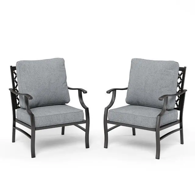 Alt view image 7 of 7 - HERA'S HOUSE 2-Piece Steel Patio Conversation Set, 2-Seat, Grey | All-Weather, For Garden, Deck, Backyard