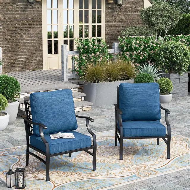 Main image of HERA'S HOUSE Patio Dining Chairs, Set of 2, Alloy Steel, Pacific Blue | Cushioned, All-Weather, Rust-Resistant, Supports 350 lb, For Deck, Garden, Balcony