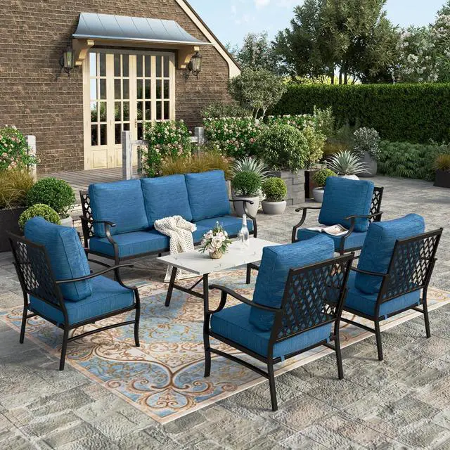 Alt view image 6 of 7 - HERA'S HOUSE Patio Dining Chairs, Set of 2, Alloy Steel, Pacific Blue | Cushioned, All-Weather, Rust-Resistant, Supports 350 lb, For Deck, Garden, Balcony