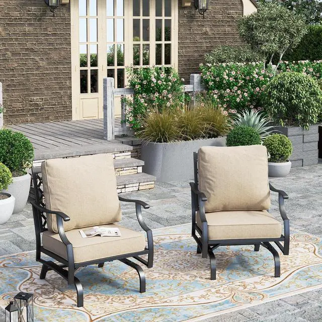 Main image of HERA'S HOUSE, 2 Pack, Patio Rocking Chairs, Alloy Steel, Beige | 5.75" Thick Cushions, All Weather, 350 lb Capacity, Waterproof Cushion Covers, E-Coated and Powder-Coated Frame