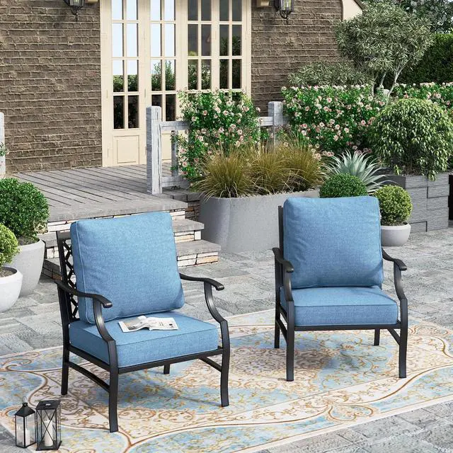 Main image of HERA'S HOUSE Outdoor Patio Chair Set of 2, 2 x Chairs with Cushions | Set of 2, Patio Chairs, Metal, Leg Chairs, Cushioned, All-Weather, Rust-Resistant, Supports 350 lb