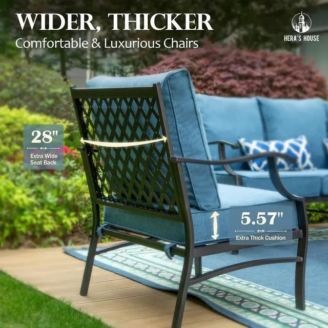 Alt view image 5 of 7 - HERA'S HOUSE Outdoor Patio Chair Set of 2, 2 x Chairs with Cushions | Set of 2, Patio Chairs, Metal, Leg Chairs, Cushioned, All-Weather, Rust-Resistant, Supports 350 lb