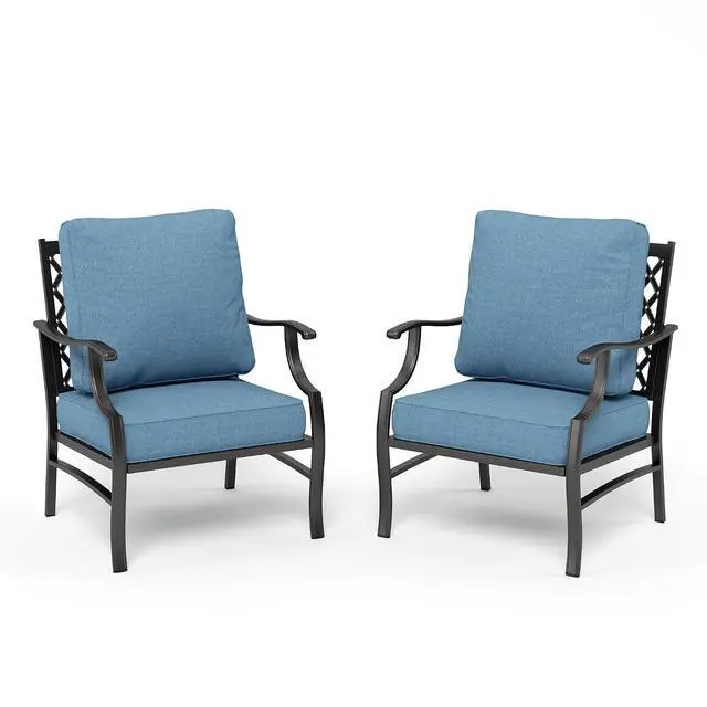 Alt view image 7 of 7 - HERA'S HOUSE Outdoor Patio Chair Set of 2, 2 x Chairs with Cushions | Set of 2, Patio Chairs, Metal, Leg Chairs, Cushioned, All-Weather, Rust-Resistant, Supports 350 lb