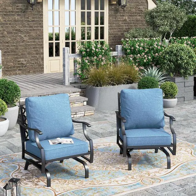 Main image of HERA'S HOUSE, 2 Pack, Patio Rocking Chairs, Metal, Navy Blue | 5.75" Thick Cushions, All Weather, 350 lb Capacity, Waterproof Cushion Covers, E-Coated and Powder-Coated Frame