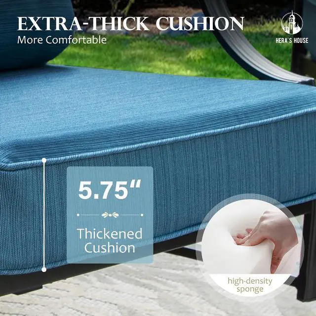 Alt view image 5 of 7 - HERA'S HOUSE, 2 Pack, Patio Rocking Chairs, Alloy Steel, Pacific Blue | 5.75" Thick Cushions, All Weather, 350 lb Capacity, Waterproof Cushion Covers, E-Coated and Powder-Coated Frame