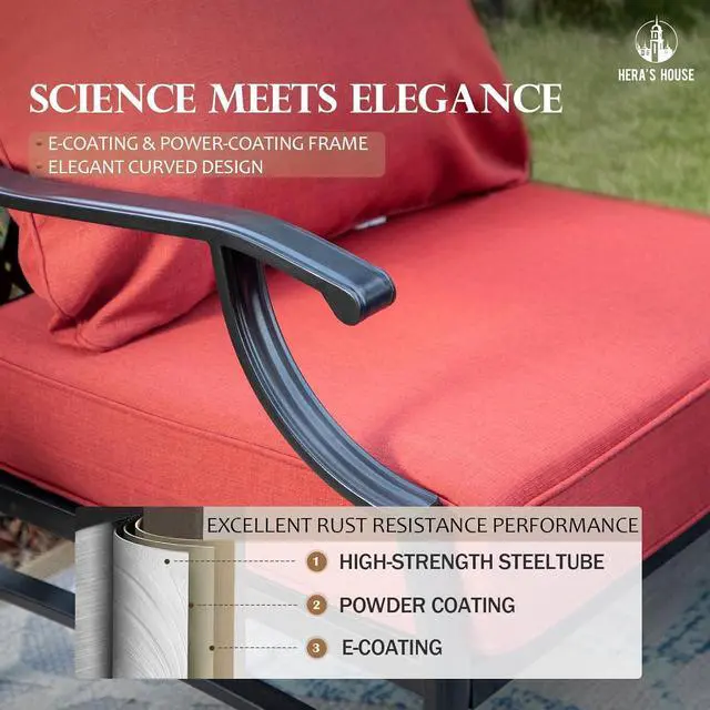 Alt view image 4 of 7 - HERA'S HOUSE Outdoor Chairs Set of 2, 2 x Patio Chair with Red Cushions | 2 Seats Size, Alloy Steel Material, Red Rocking Chair Color, CUSHIONED CHAIRS FOR UNPARALLELED COMFORT5