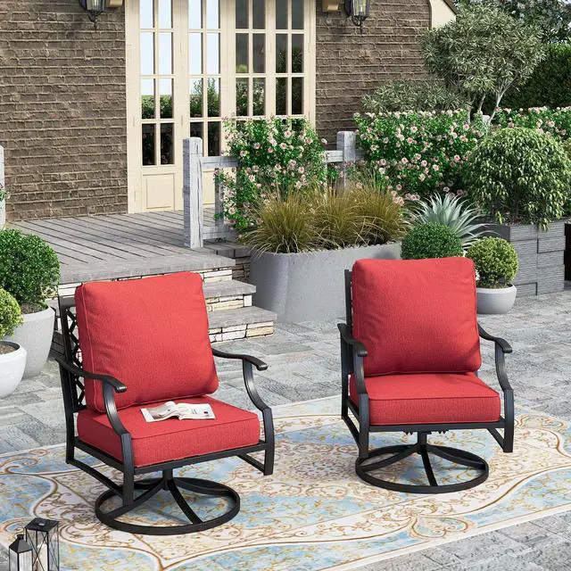 Main image of HERA'S HOUSE 2-Piece Steel Patio Swivel Chair Set, 2-Seat, Swivel Chairs | Red, All-Weather, For Garden, Deck, Backyard