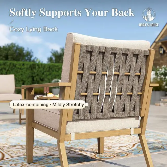 Alt view image 4 of 7 - HERA'S HOUSE 5-Piece Metal Patio Conversation Set | 2 Fixed Chairs, 1 3-Seat Sofa, Coffee Table, All-Weather, For Garden, Deck, Backyard