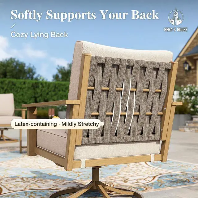 Alt view image 6 of 7 - HERA'S HOUSE 5-Piece Metal Patio Conversation Set, 2 Swivel Chairs | 1 3-Seat Sofa, Coffee Table, All-Weather, For Garden, Deck, Backyard