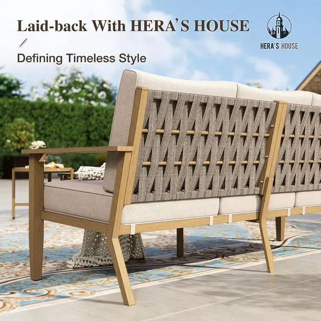 Alt view image 5 of 7 - HERA'S HOUSE 7-Piece Metal Patio Conversation Set, 2 Swivel Chairs | 2 Fixed Chairs, 1 3-Seat Sofa, Coffee Table, All-Weather, For Garden, Deck, Backyard