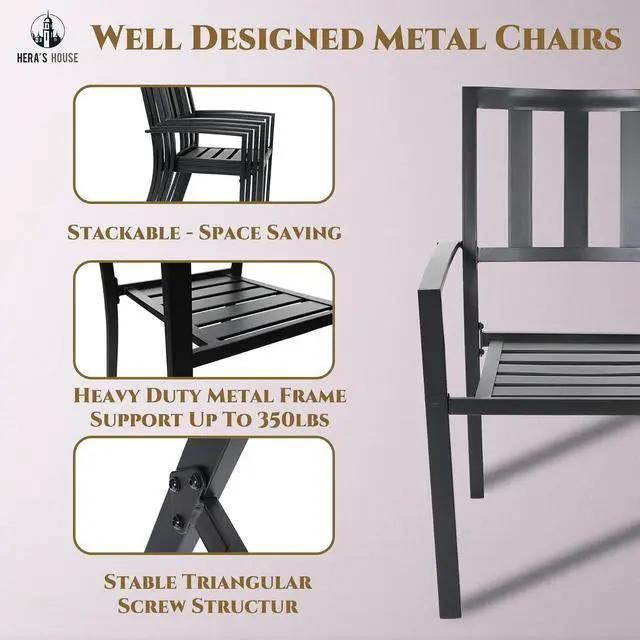 Alt view image 4 of 7 - HERA'S HOUSE 7 Pieces Patio Dining Set, Outdoor Table and Chairs Set for 6, 60" Wood Look Table and 6 Metal Patio Chairs for Lawn Garden Backyard