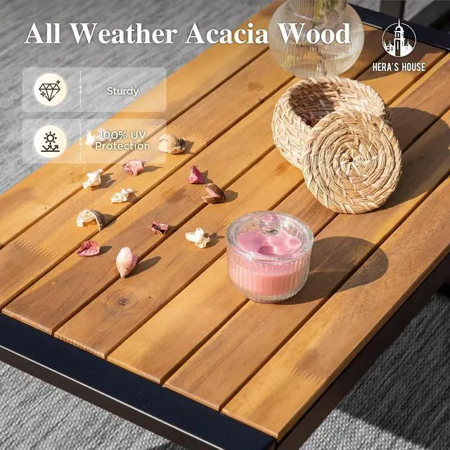 Alt view image 6 of 7 - HERA'S HOUSE 4-Piece Wicker Rattan Patio Conversation Set, Modular Design | Yellow, Coffee Table, All-Weather, For Deck, Backyard
