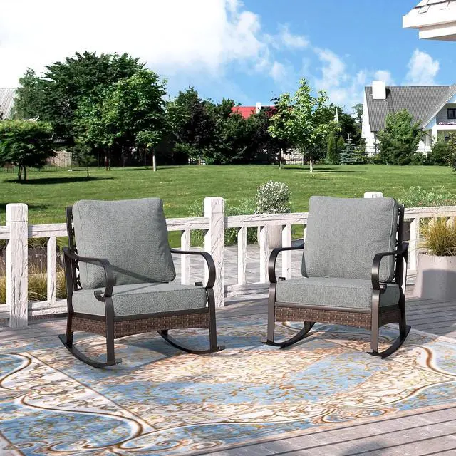 Main image of HERA'S HOUSE 2-Piece Metal Patio Rocking Chair Set, Rocking Chairs, Black | High Back, All-Weather, For Garden, Deck, Backyard