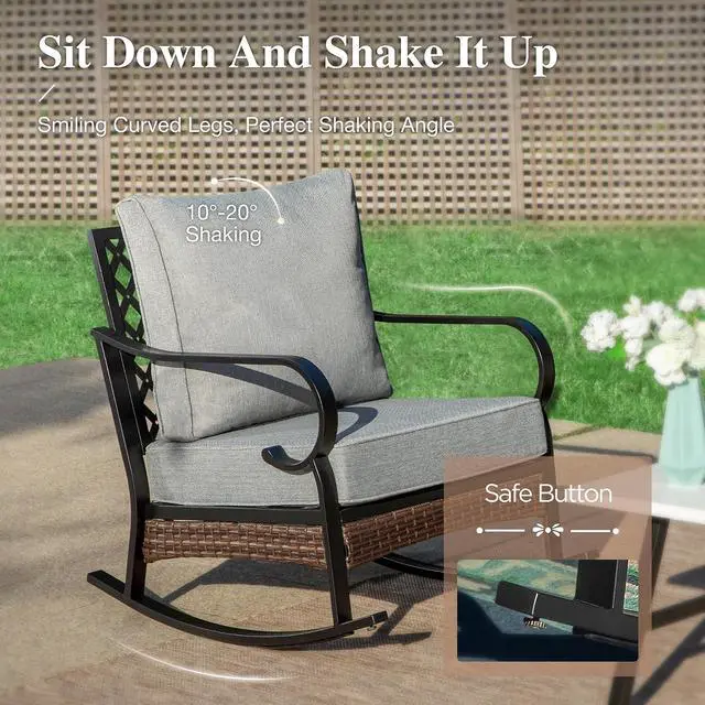 Alt view image 7 of 7 - HERA'S HOUSE 4-Piece Steel Wrought Iron Outdoor Conversation Set, 4 Seats | 56 in Fire Pit Table, Black/Gray, Single chairs could support up to 350lbs