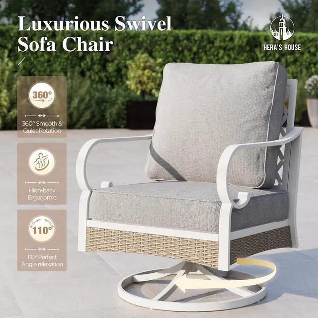 Alt view image 5 of 7 - HERA'S HOUSE 4-Piece Rattan Metal Outdoor Conversation Set, 5 Seats | Coffee Table, Single chairs could support up to 350lbs