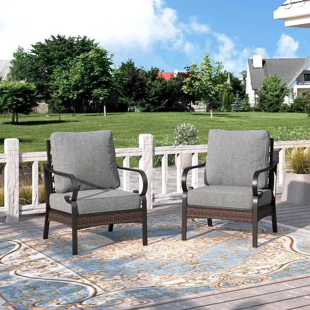 Main image of HERA'S HOUSE Patio Chairs Set of 2, Backyard, Deck, Grey | 2 Fixed Chairs, Black Frame-grey Color