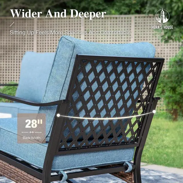 Alt view image 5 of 7 - HERA'S HOUSE 2-Piece Metal Patio Conversation Set, Navy Blue | High Back, All-Weather, For Garden, Deck, Backyard