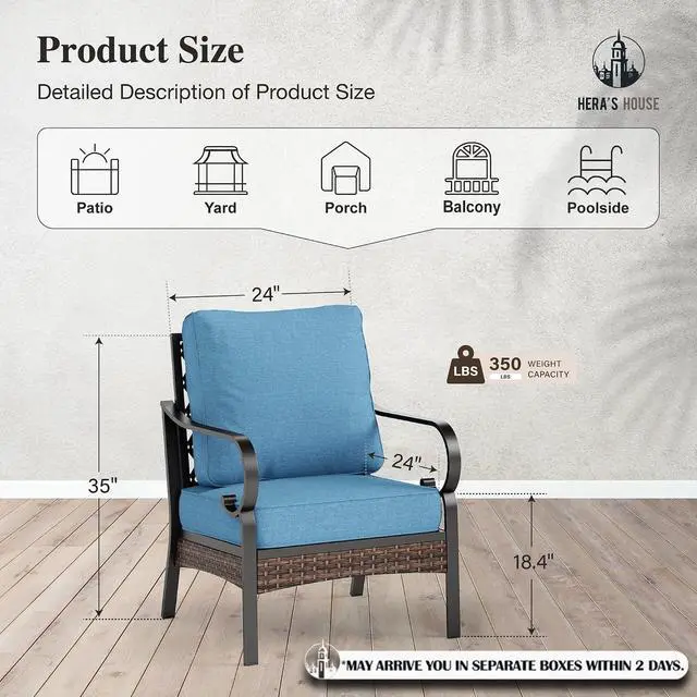 Alt view image 7 of 7 - HERA'S HOUSE 2-Piece Metal Patio Conversation Set, Navy Blue | High Back, All-Weather, For Garden, Deck, Backyard