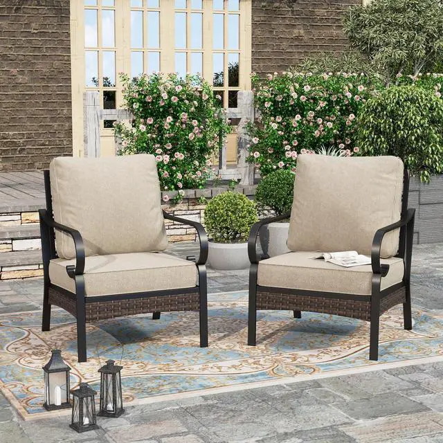 Main image of HERA'S HOUSE High Back Patio Dining Chairs, Set of 2, Metal, Beige | Cushioned, All-Weather, Rust-Resistant, Supports 350 lb, For Deck, Garden, Balcony
