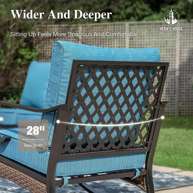 Alt view image 5 of 7 - HERA'S HOUSE 2-Piece Metal Patio Conversation Set, Peacock Blue | High Back, All-Weather, For Garden, Deck, Backyard
