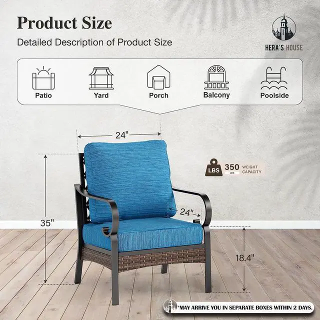 Alt view image 7 of 7 - HERA'S HOUSE 2-Piece Metal Patio Conversation Set, Peacock Blue | High Back, All-Weather, For Garden, Deck, Backyard