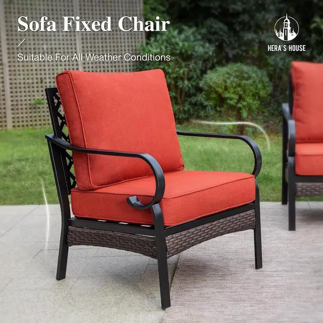 Alt view image 7 of 7 - HERA'S HOUSE 2-Piece Metal Patio Conversation Set, Black | High Back, All-Weather, For Garden, Deck, Backyard