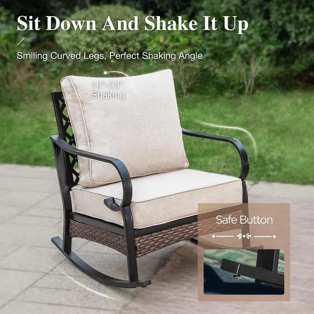 Alt view image 4 of 7 - HERA'S HOUSE 4-Piece Steel Wrought Iron Outdoor Conversation Set, 5 Seats | 56 in Fire Pit Table, Black/beige, Single chairs could support up to 350lbs