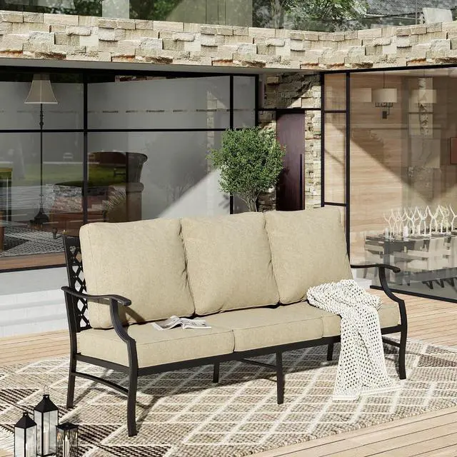 Main image of HERA'S HOUSE, 3-Seat Outdoor Patio Sofa, Metal Frame, Beige | Deep Seating, All-Weather, E-Coated and Powder-Coated Frame, 900 lb Capacity
