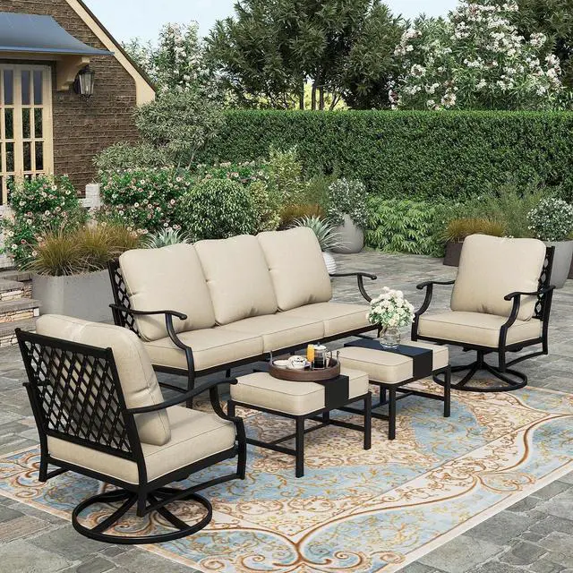 Alt view image 7 of 7 - HERA'S HOUSE, 3-Seat Outdoor Patio Sofa, Metal Frame, Beige | Deep Seating, All-Weather, E-Coated and Powder-Coated Frame, 900 lb Capacity