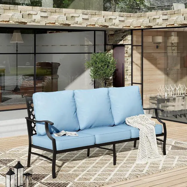 Alt view image 2 of 7 - HERA'S HOUSE, 3-Seat Outdoor Patio Sofa, Metal Frame, Blue | Deep Seating, All-Weather, E-Coated and Powder-Coated Frame, 900 lb Capacity