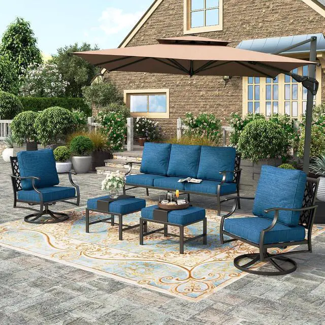 Alt view image 2 of 7 - HERA'S HOUSE, 3-Seat Outdoor Patio Sofa, Metal Frame, Pacific Blue | Deep Seating, All-Weather, E-Coated and Powder-Coated Frame, 900 lb Capacity