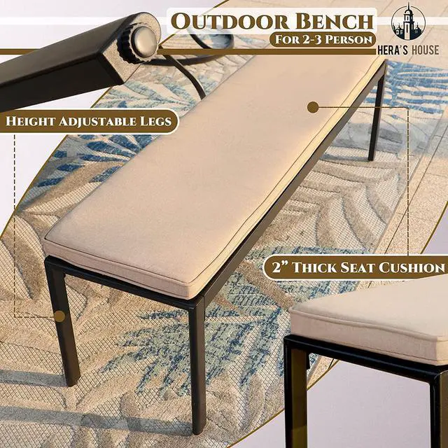 Alt view image 5 of 7 - HERA'S HOUSE Patio Dining Set for 6, 2 x Swivel Chairs, 2 x Metal Chairs, 1 x 56 Bench, 61" Rectangle Table with Umbrella Hole, Outdoor Table and Chairs for Deck Garden and Backyard