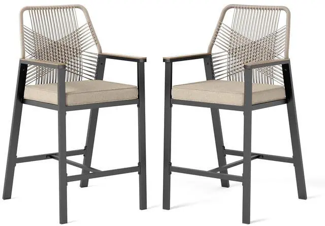 Main image of HERA'S HOUSE Outdoor Bar Stools Set of 2, High Top Patio Chairs with All Weather Cushion Pro Fabric, Bistro Set for Backyard, Lawn Garden, Balcony,Poolside