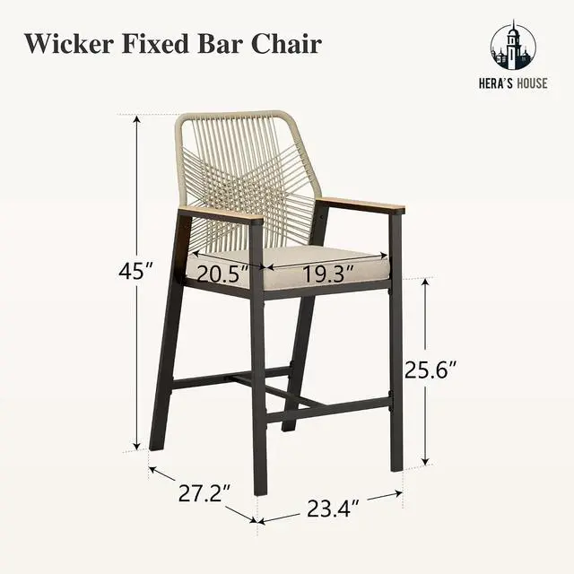 Alt view image 2 of 7 - HERA'S HOUSE Outdoor Bar Stools Set of 2, High Top Patio Chairs with All Weather Cushion Pro Fabric, Bistro Set for Backyard, Lawn Garden, Balcony,Poolside