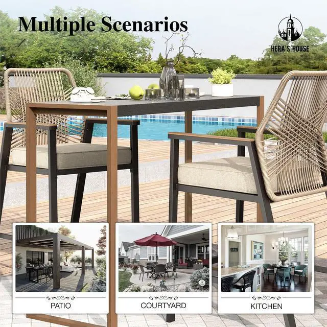 Alt view image 7 of 7 - HERA'S HOUSE Outdoor Bar Stools Set of 2, High Top Patio Chairs with All Weather Cushion Pro Fabric, Bistro Set for Backyard, Lawn Garden, Balcony,Poolside