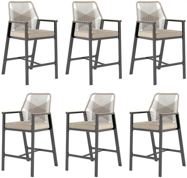 Main image of HERA'S HOUSE Outdoor Bar Stools Set of 6, High Top Patio Chairs with All Weather Cushion Pro Fabric, Bistro Set for Backyard, Lawn Garden, Balcony,Poolside