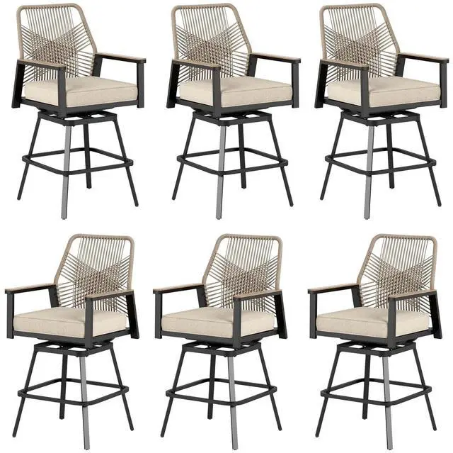 Main image of HERA'S HOUSE Outdoor Swivel Bar Stools Set of 6, High Top Patio Chairs with All Weather Fabric, Bistro Set for Yard Lawn Garden Balcony Poolside