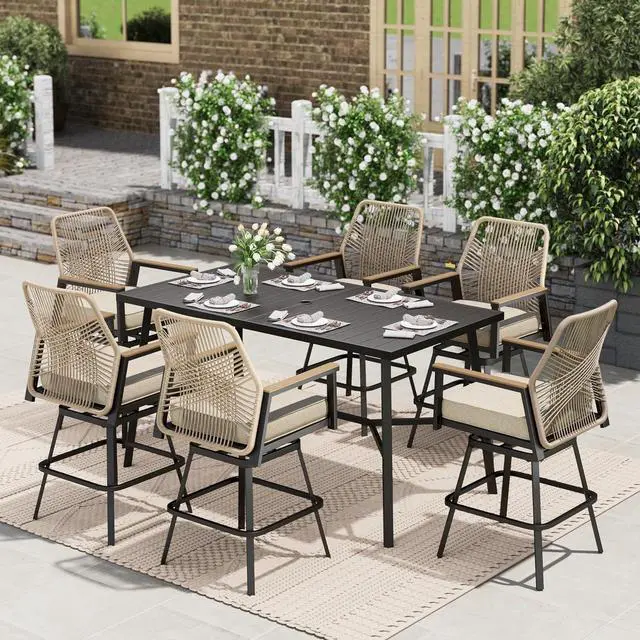 Alt view image 2 of 7 - HERA'S HOUSE Outdoor Swivel Bar Stools Set of 6, High Top Patio Chairs with All Weather Fabric, Bistro Set for Yard Lawn Garden Balcony Poolside