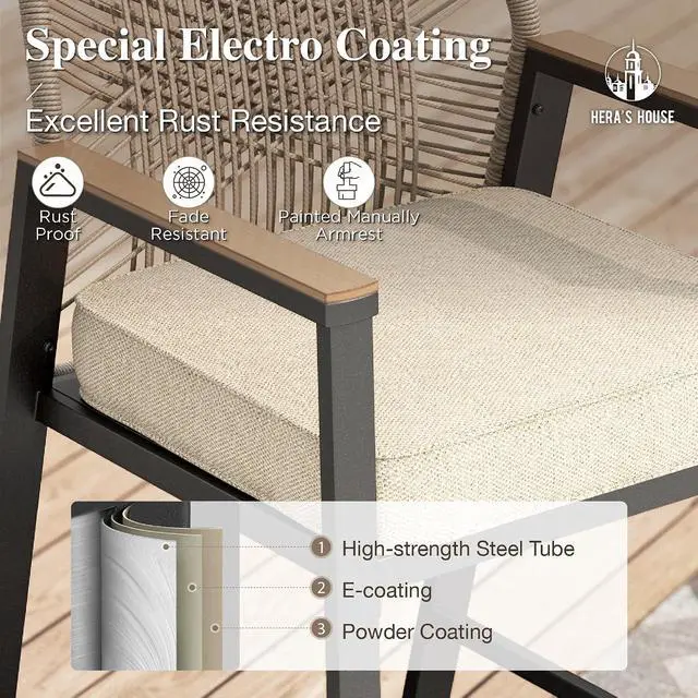 Alt view image 4 of 7 - HERA'S HOUSE Outdoor Bar Stools Set of 2, High Top Patio Chairs with All Weather Cushion Pro Fabric, Bistro Set for Backyard, Lawn Garden, Balcony,Poolside