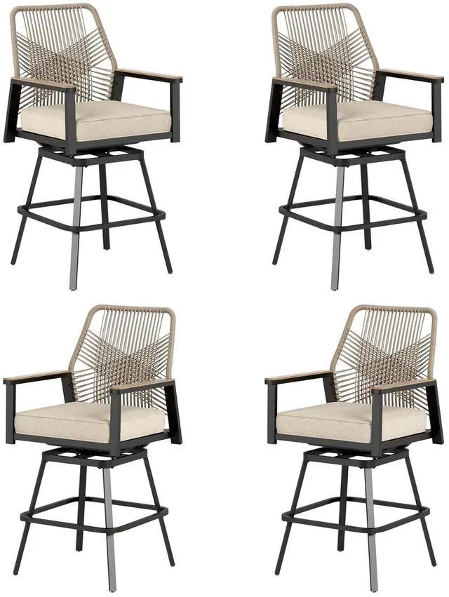 Main image of HERA'S HOUSE Outdoor Swivel Bar Stools Set of 4, High Top Patio Chairs with All Weather Cushion Pro Fabric, Bistro Set for Backyard, Lawn Garden, Balcony,Poolside