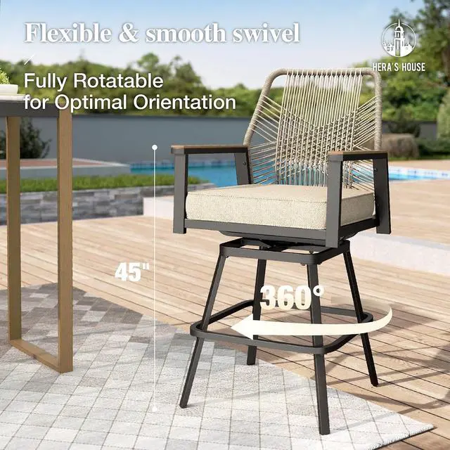 Alt view image 6 of 7 - HERA'S HOUSE Outdoor Swivel Bar Stools Set of 4, High Top Patio Chairs with All Weather Cushion Pro Fabric, Bistro Set for Backyard, Lawn Garden, Balcony,Poolside
